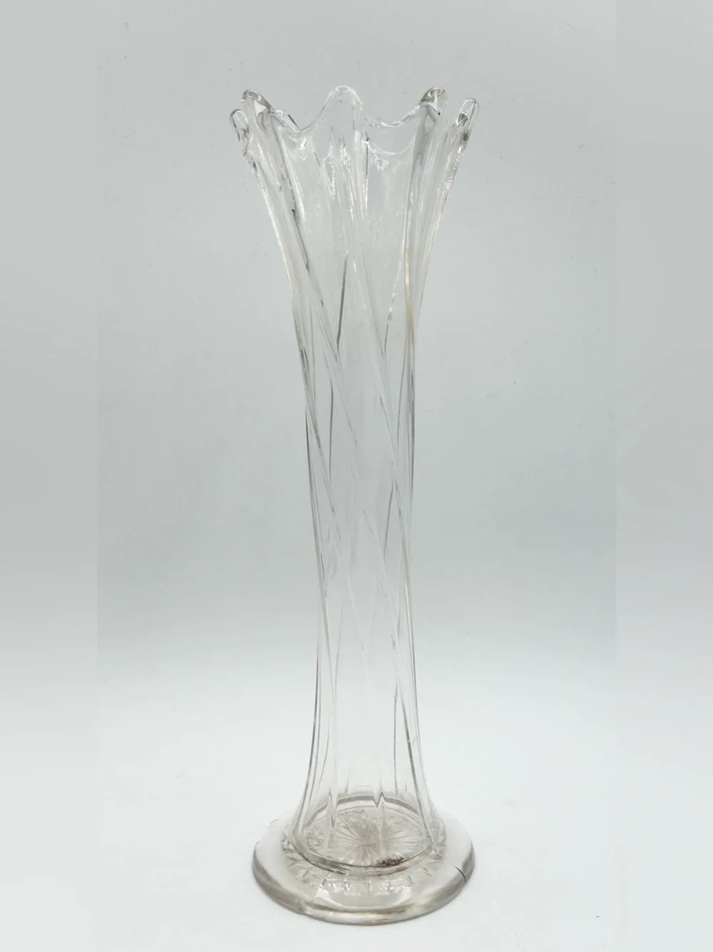 Vintage Antique MCM Swung Stretch Glass Clear Vase 12” Damage